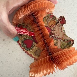 Vintage Antique Circular Honeycomb Valentine Card Cupid Love